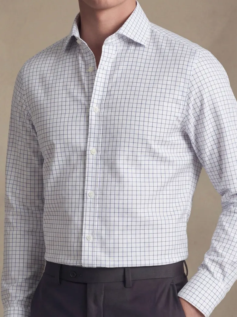 Chemise en twill à carreaux bleu marine facile à repasser