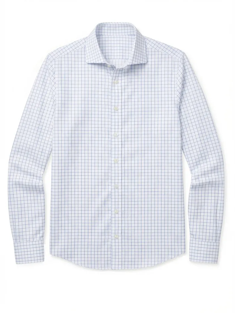 Chemise en twill à carreaux bleu ciel facile à repasser