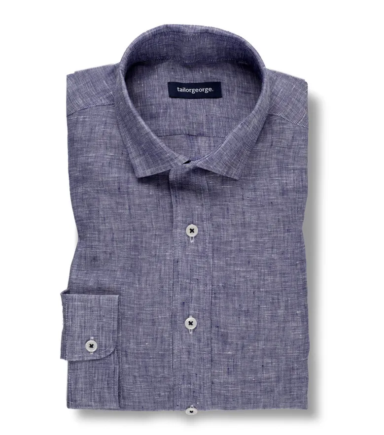Chemise en lin uni bleu ardoise 
