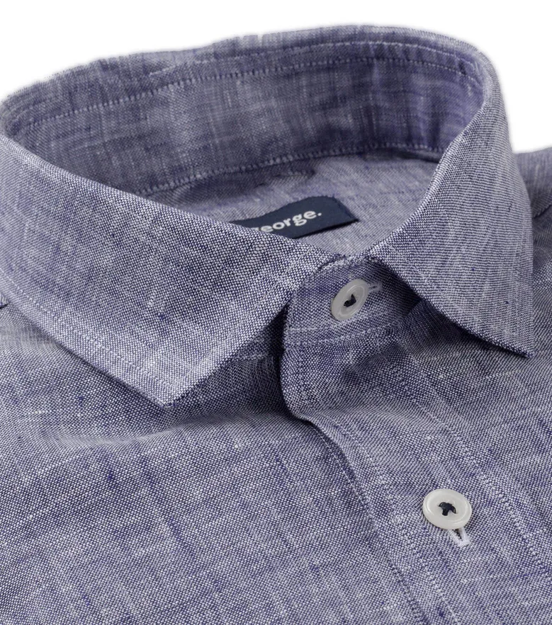 Chemise en lin uni bleu ardoise 