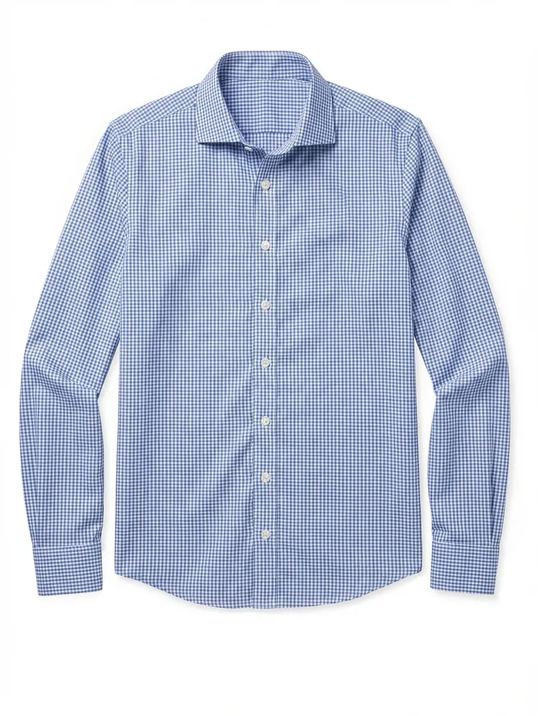 Chemise en twill à carreaux bleus facile à repasser