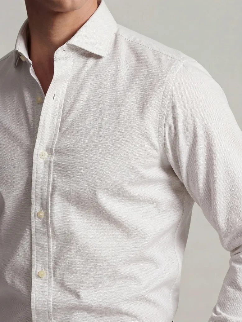 Chemise en twill uni beige facile à repasser