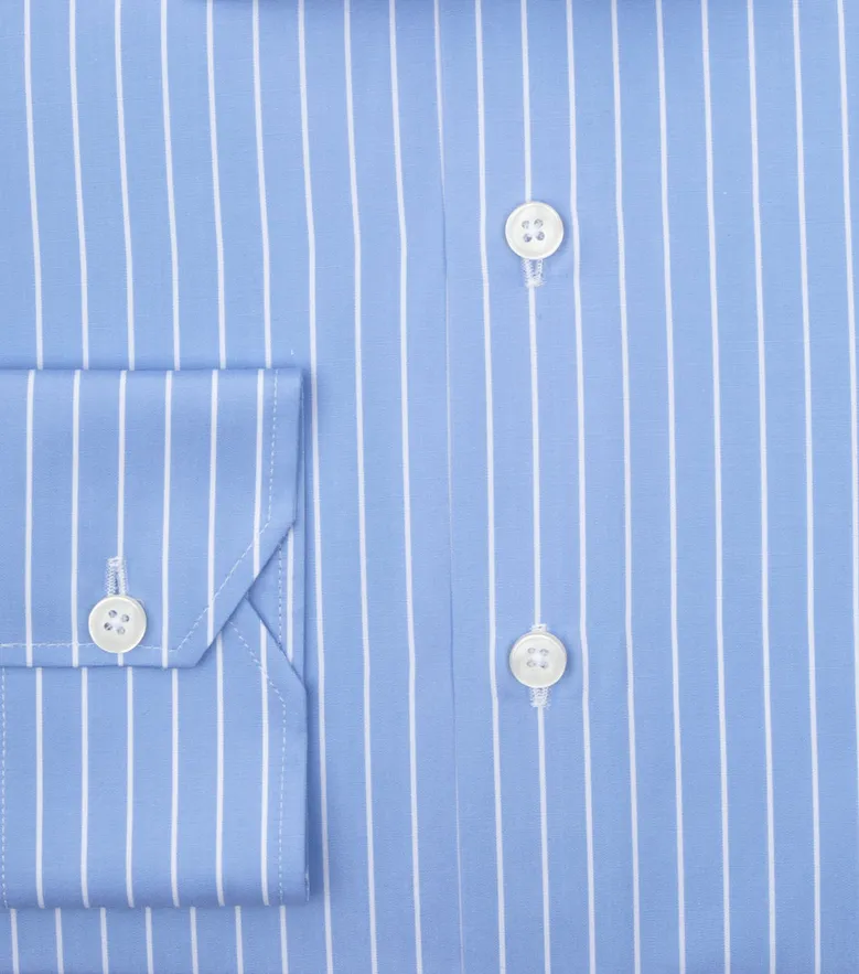 Chemise en popeline à rayures bleu clair facile à repasser