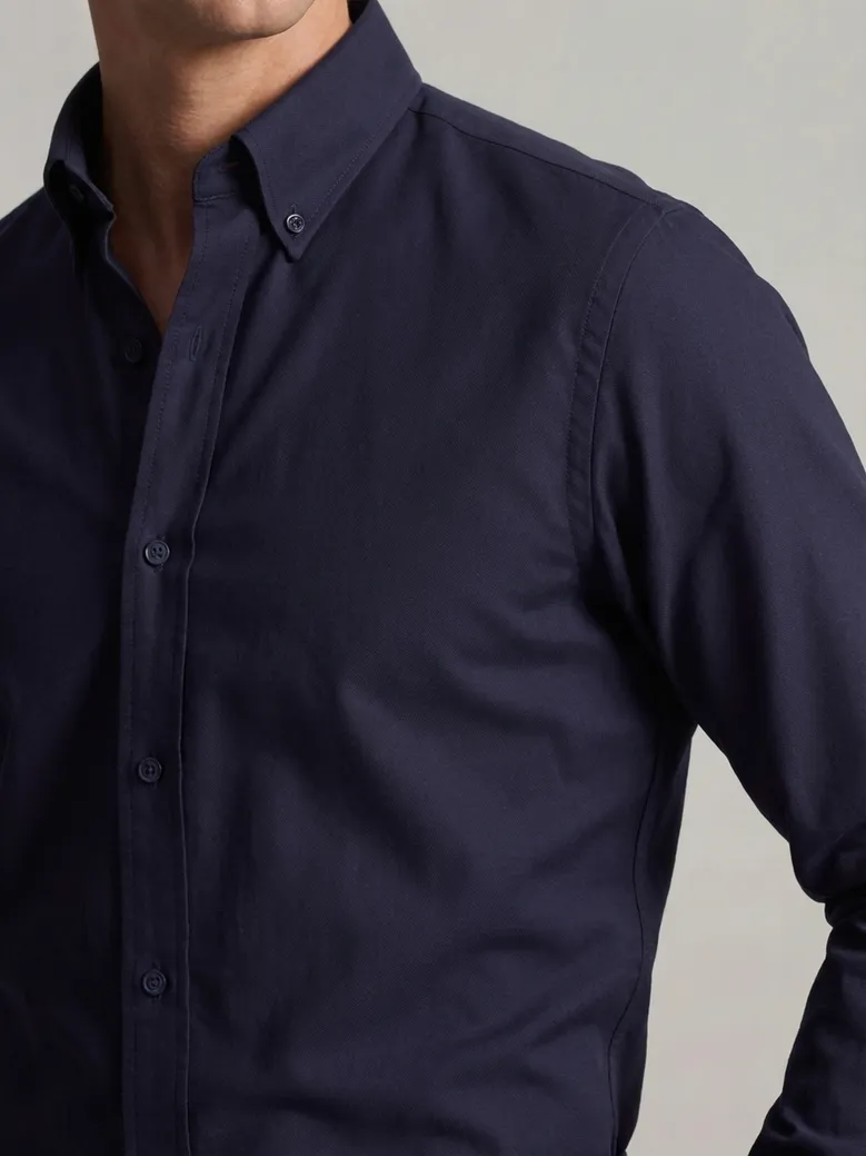 Chemise en Oxford américain épais uni bleu marine