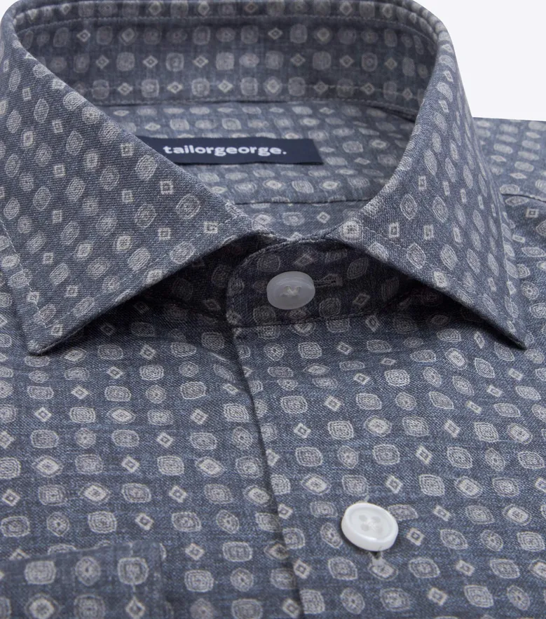 Chemise en flanelle légère bleu indigo à motif