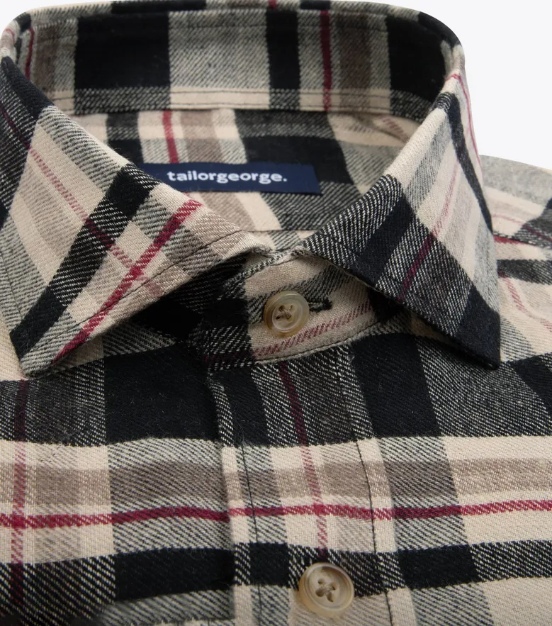 Chemise en lin épais à carreaux beiges et marron