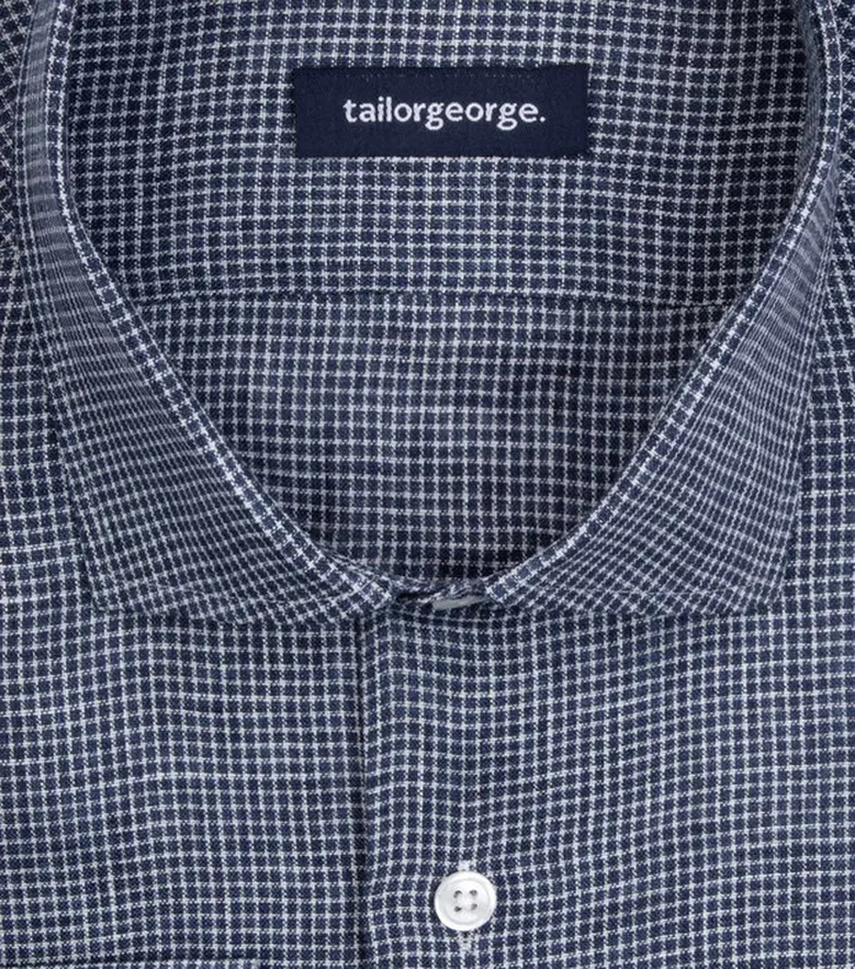 Chemise en lin à carreaux bleu marine