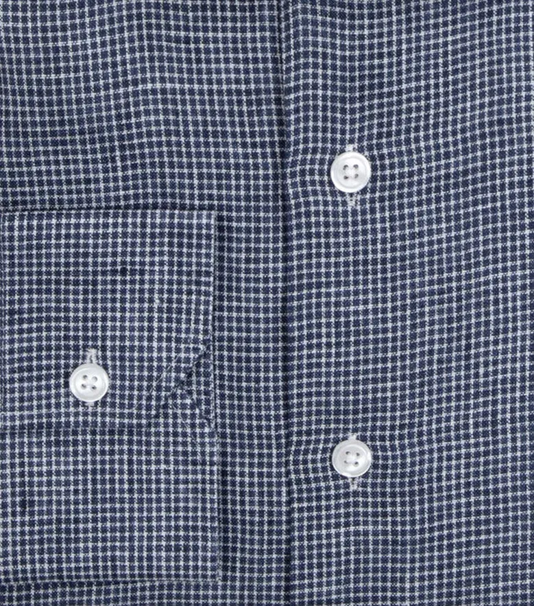 Chemise en lin à carreaux bleu marine