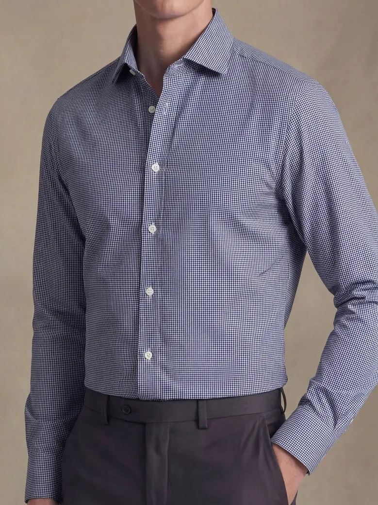 Chemise en twill à carreaux bleu marine