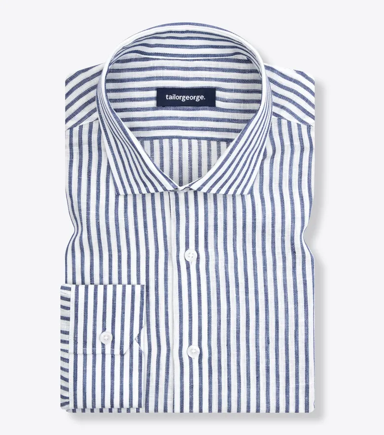 Chemise en lin à rayures bleues