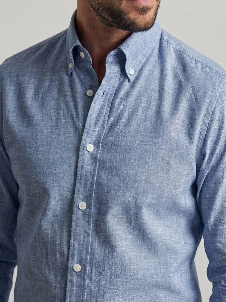 Chemise en lin uni bleu