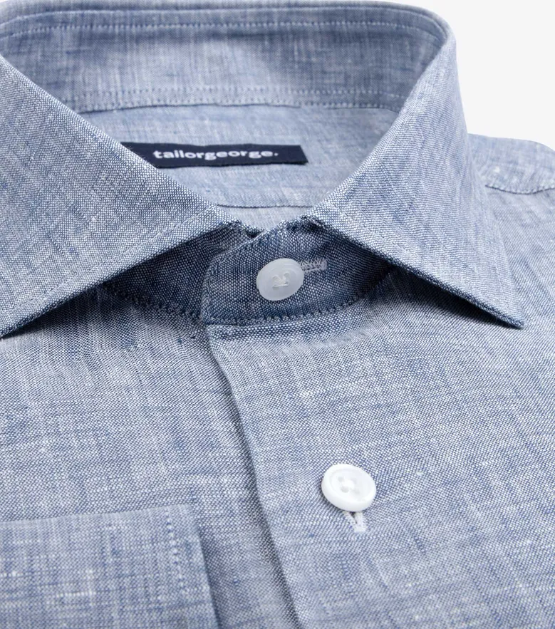 Chemise en lin uni bleu