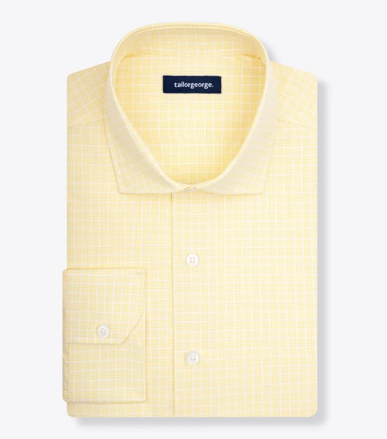 Chemise en popeline à carreaux prince de galles jaunes facile à repasser