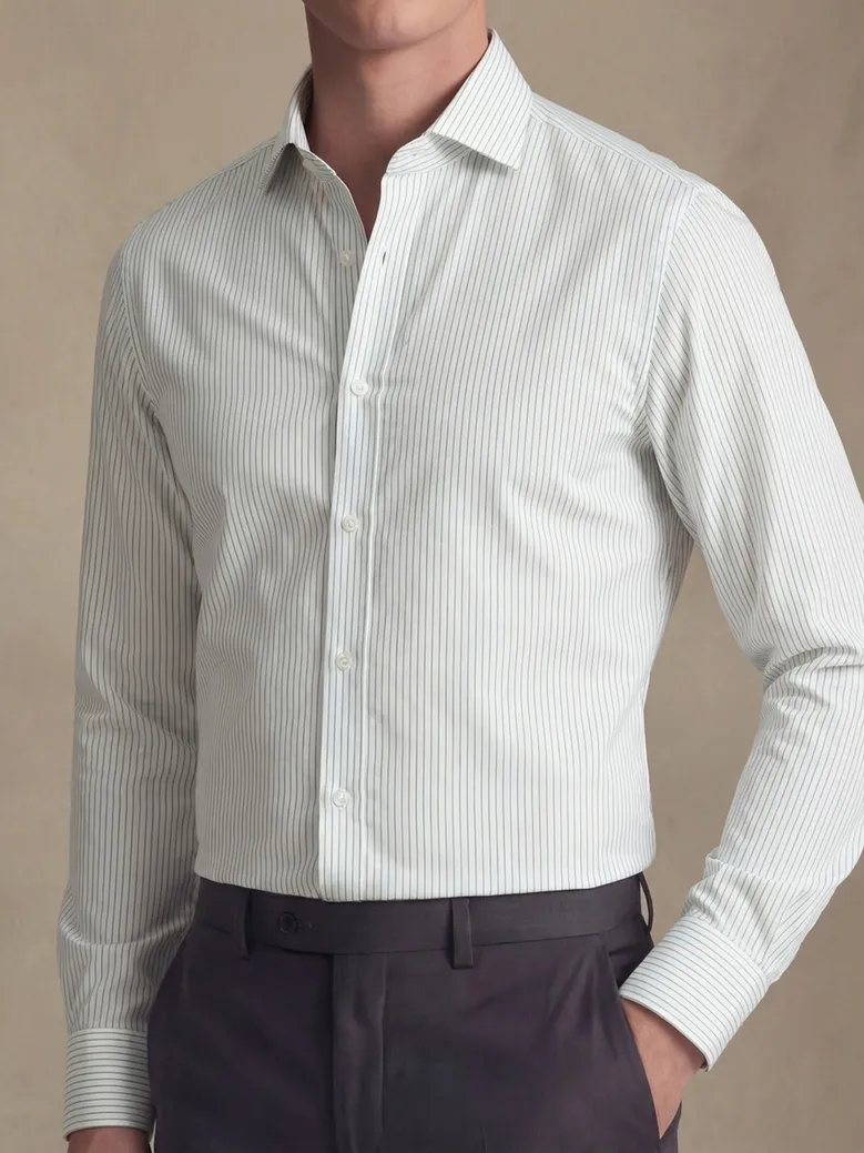Chemise en popeline à rayures vertes facile à repasser