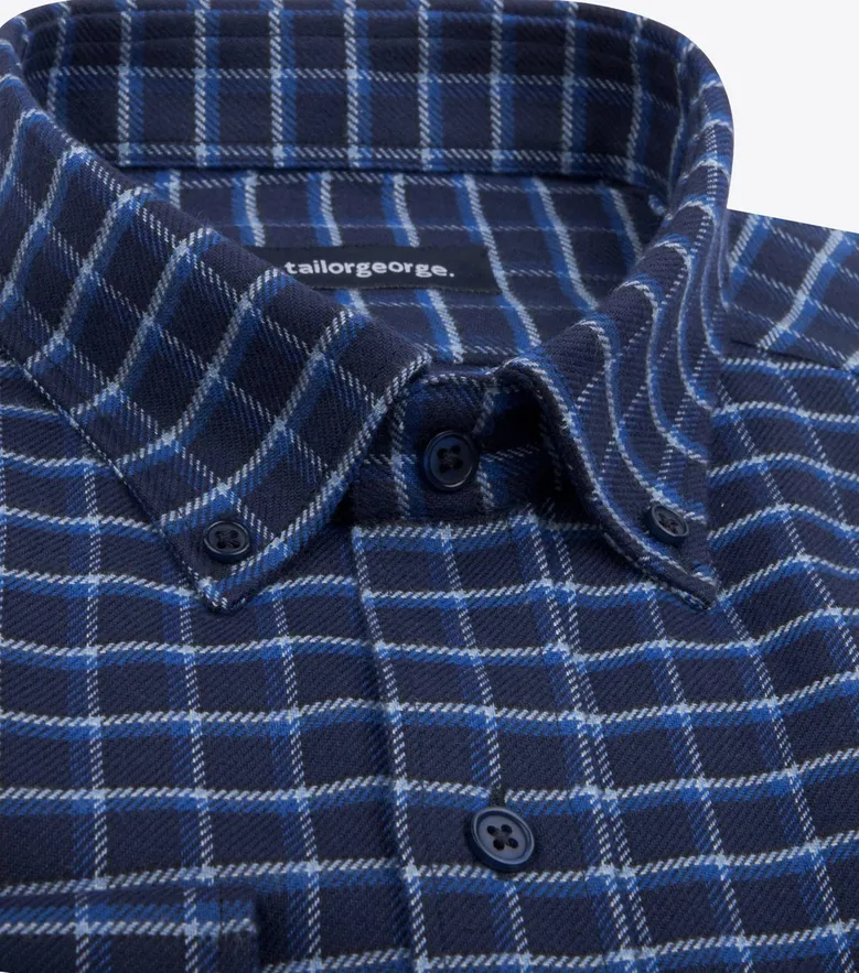 Chemise en flanelle épaisse bleu marine à carreaux ciel