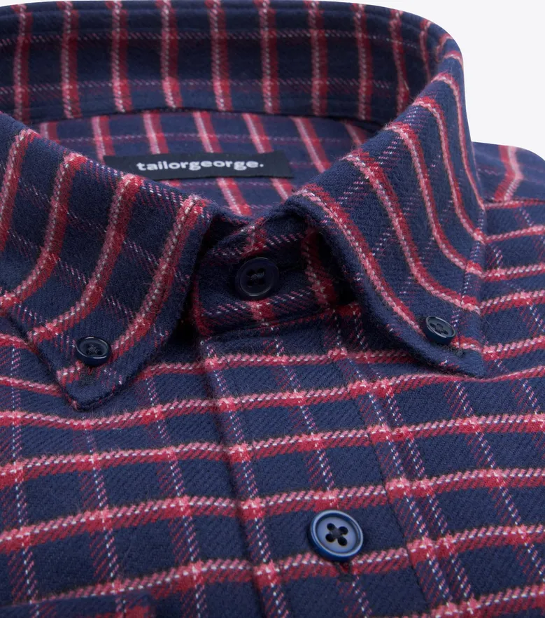 Chemise en flanelle épaisse bleu marine à carreaux rouges