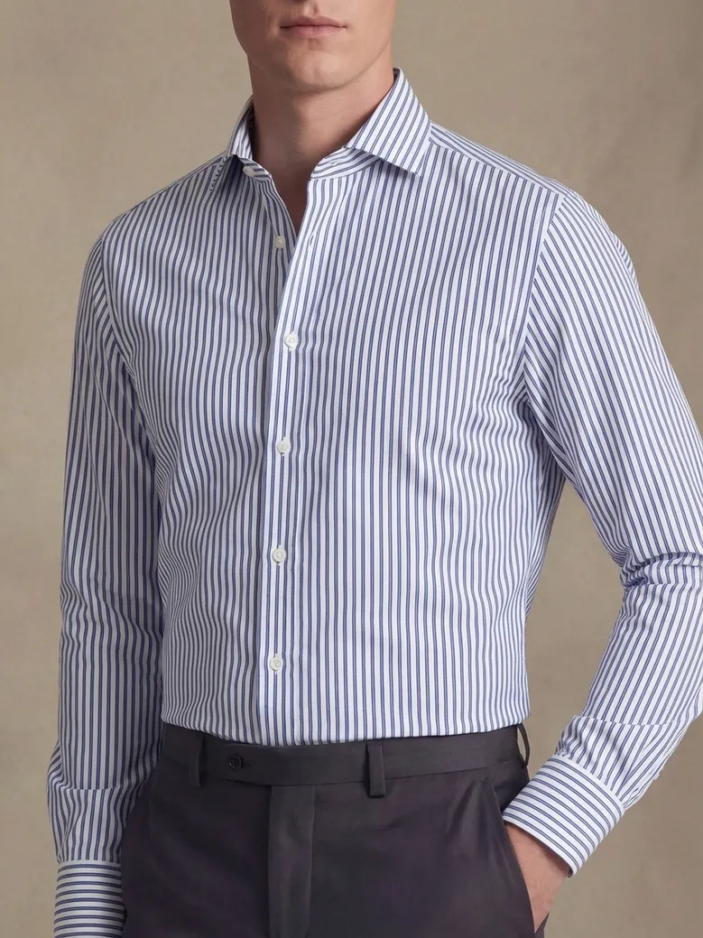 Chemise en popeline à rayures bleues facile à repasser