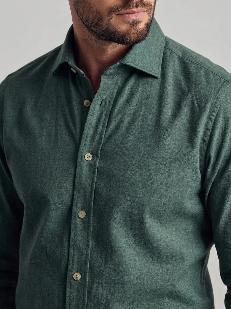 Chemise en flanelle vert kaki uni
