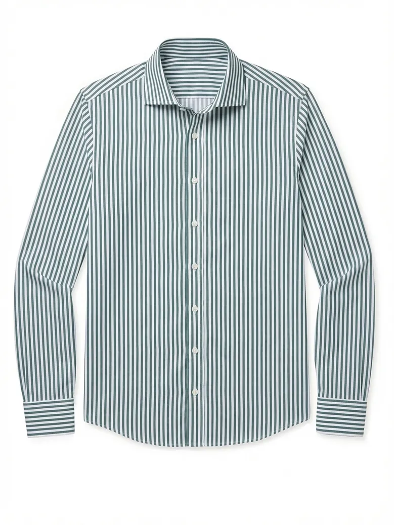Chemise en twill à rayures vert facile à repasser
