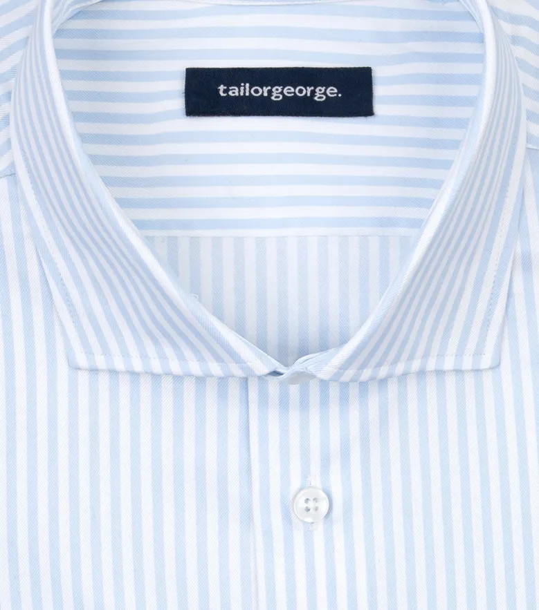 Chemise en twill à rayures bleu ciel facile à repasser