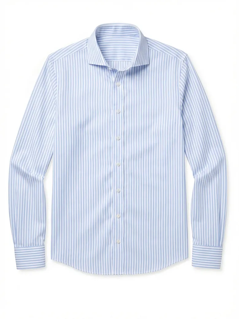 Chemise en twill à rayures bleu ciel facile à repasser
