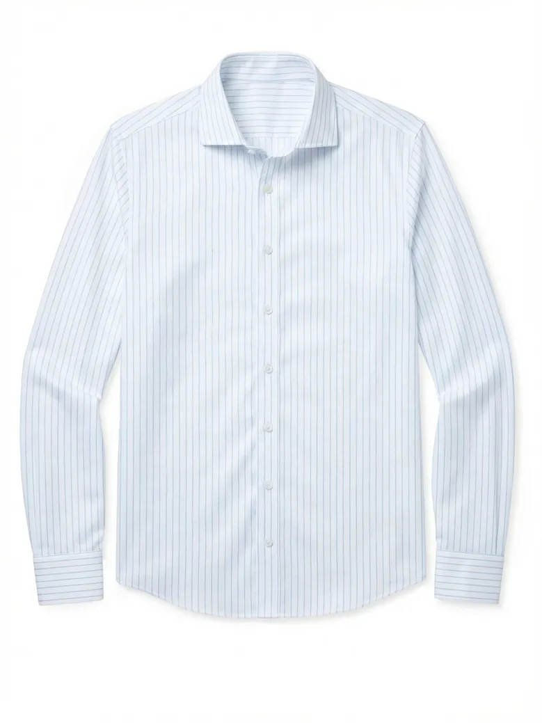Chemise en twill à rayures bleu ciel facile à repasser