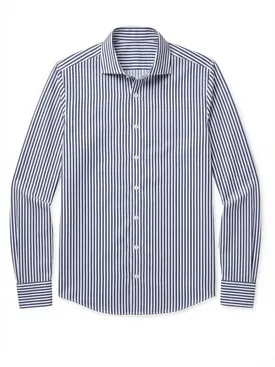 Eisenfreies Hemd aus marineblauem Twill mit Streifenmuster